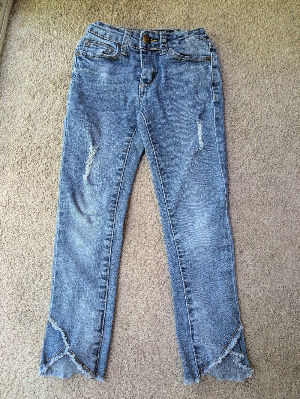 Joe's Jeans Light Blue Distressed Skinny Jeans with Frayed V-Hem